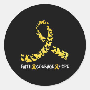 Faith Courage Hope Childhood Cancer Awareness Gold Classic Round Sticker