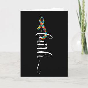 Faith Cross Autism Awareness Ribbon Puzzle Pieces Card