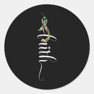 Faith Cross Autism Awareness Ribbon Puzzle Pieces  Classic Round Sticker