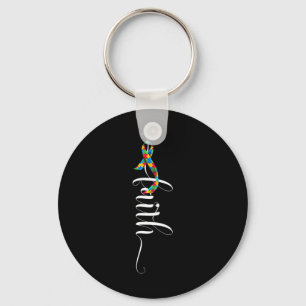 Faith Cross Autism Awareness Ribbon Puzzle Pieces Key Ring