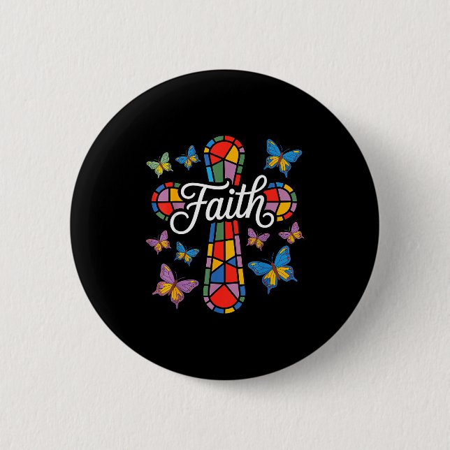 Faith Cross Butterflies And Flowers Christian  6 Cm Round Badge (Front)