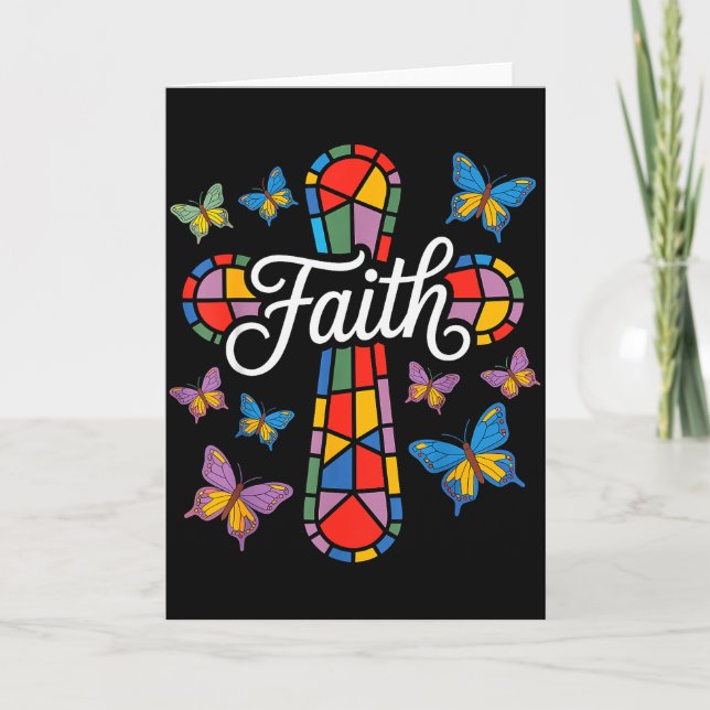 Faith Cross Butterflies And Flowers Christian  Card (Front)