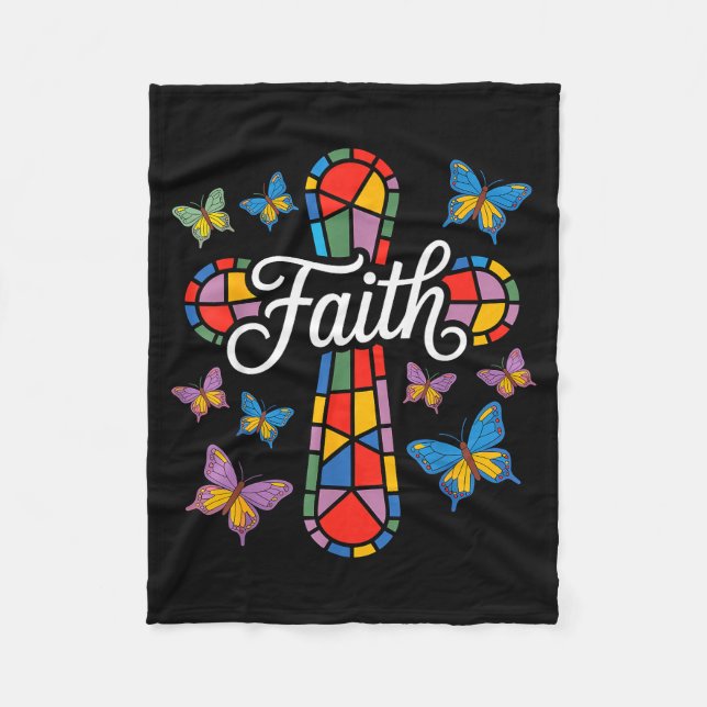 Faith Cross Butterflies And Flowers Christian  Fleece Blanket (Front)