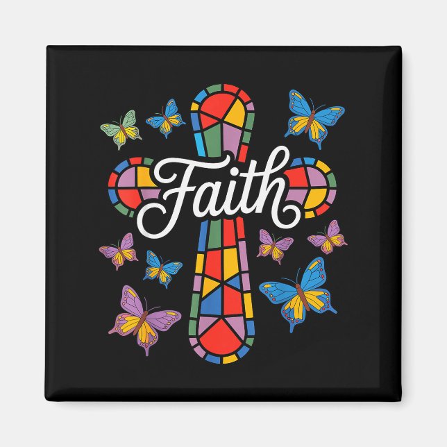 Faith Cross Butterflies And Flowers Christian  Magnet (Front)