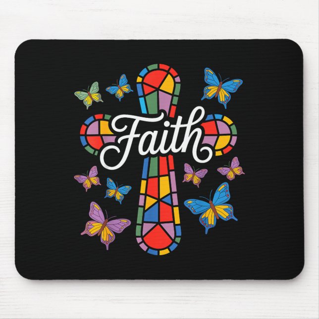 Faith Cross Butterflies And Flowers Christian  Mouse Mat (Front)