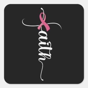 Faith Cross Christian Breast Cancer Awareness Square Sticker