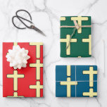 Faith Cross Christmas Wrapping Paper Set<br><div class="desc">Wrap your Christmas gifts with meaningful style using our Faith Cross Christmas Wrapping Paper Set. This set of three flat sheets features a repeating pattern of simple cream-coloured crosses with clean black outlines. Each sheet offers a distinct background colour to perfectly capture the holiday spirit: classic red, hunter green, and...</div>