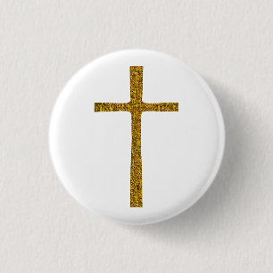 Faith Cross Gold 3 Cm Round Badge