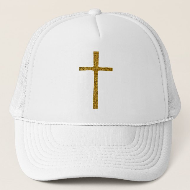 Faith Cross Gold Trucker Hat (Front)