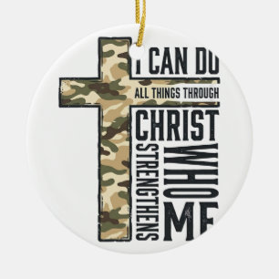 Faith Cross I Can Do All Things Christian Shirt Ceramic Tree Decoration