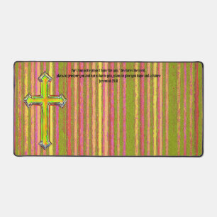Faith Cross Stripe Jeremiah Bible Verse Desk Mat