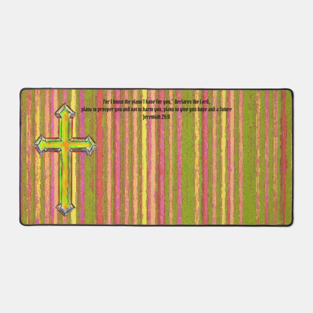 Faith Cross Stripe Jeremiah Bible Verse Desk Mat (Front)