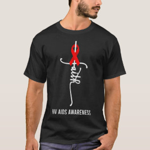 Faith Cross Support HIV AIDS Awareness Red Ribbon T-Shirt