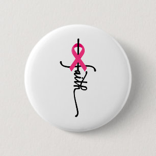 Faith Cross Warrior Survivor Pink Ribbon Breast Ca 6 Cm Round Badge