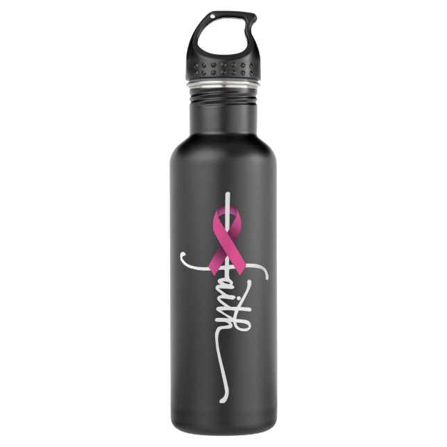 Faith Cross Warrior Survivor Pink Ribbon Breast Ca 710 Ml Water Bottle (Front)