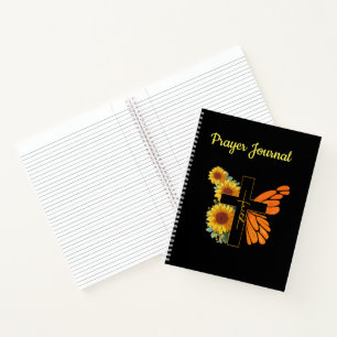 Faith Cross with Butterfly Wing and Sunflowers Notebook