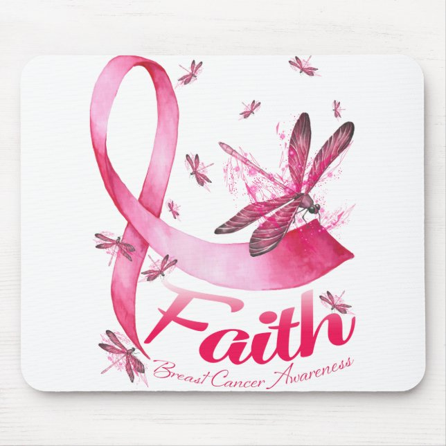 Faith Dragonfly Breast Cancer Awareness T-Shirt Mouse Mat (Front)
