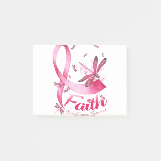 Faith Dragonfly Breast Cancer Awareness T-Shirt Post-it Notes (Front)