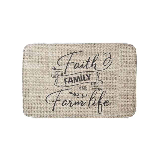 Faith Family and Farm Life Farmhouse Style Bath Mat (Front)