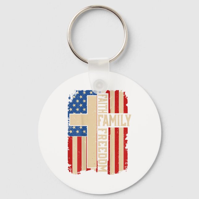 Faith Family Dom God Country Patriotic Christian O Key Ring (Front)
