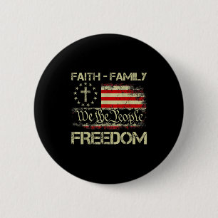 Faith Family Dom Patriotic Christian Cross America 6 Cm Round Badge