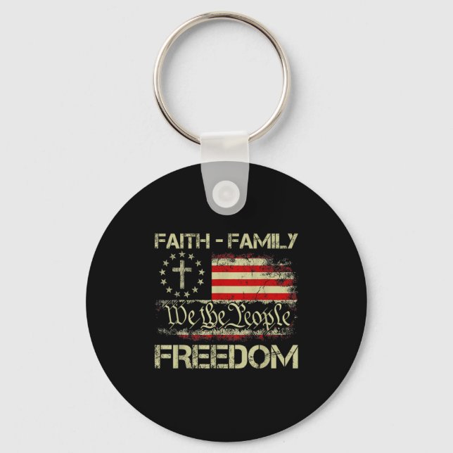 Faith Family Dom Patriotic Christian Cross America Key Ring (Front)