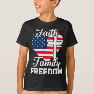 Faith Family Dom Patriotic Christian Cross Usa Hea T-Shirt