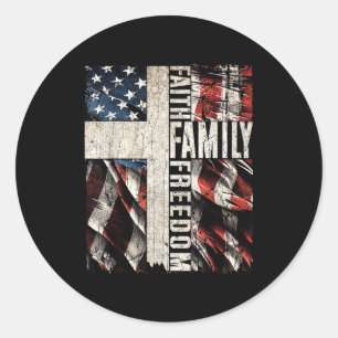 Faith Family Dom - Patriotic Christian Vintage Usa Classic Round Sticker
