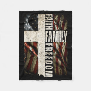 Faith Family Dom - Patriotic Christian Vintage Usa Fleece Blanket