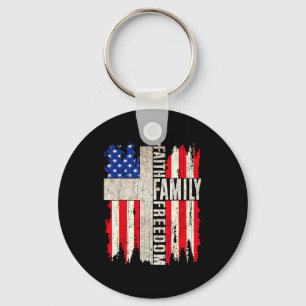 Faith Family Dom - Patriotic Christian Vintage Usa Key Ring