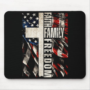 Faith Family Dom - Patriotic Christian Vintage Usa Mouse Mat