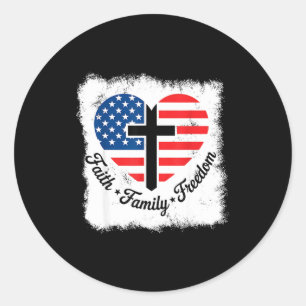 Faith Family Dom Usa Flag Cross Heart Patriotic Am Classic Round Sticker