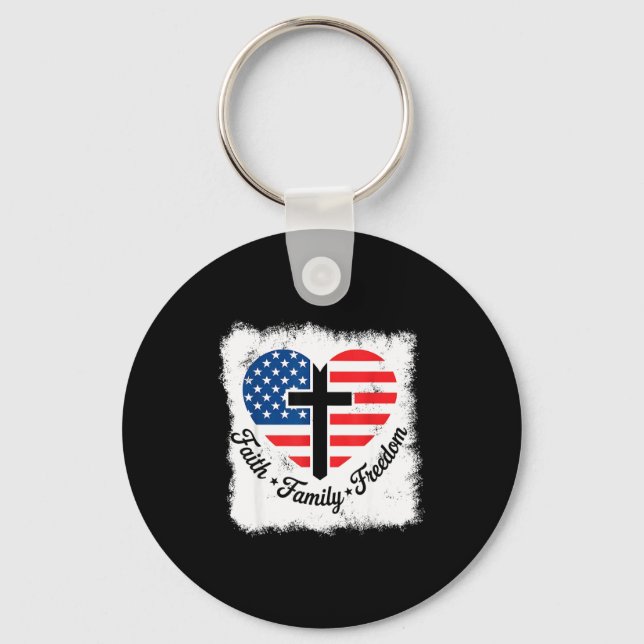 Faith Family Dom Usa Flag Cross Heart Patriotic Am Key Ring (Front)