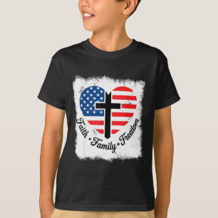 Faith Family Dom Usa Flag Cross Heart Patriotic Am T-Shirt