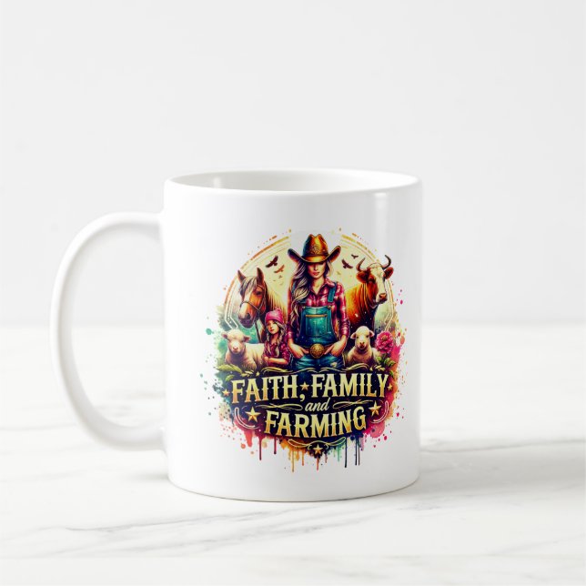 ✨Faith, Family & Farming - Cowgirl Ranch Shirt Coffee Mug (Left)
