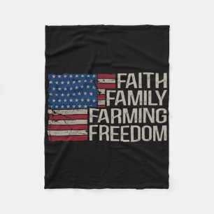 Faith Family Farming Freedom American Flag 4th Of  Fleece Blanket