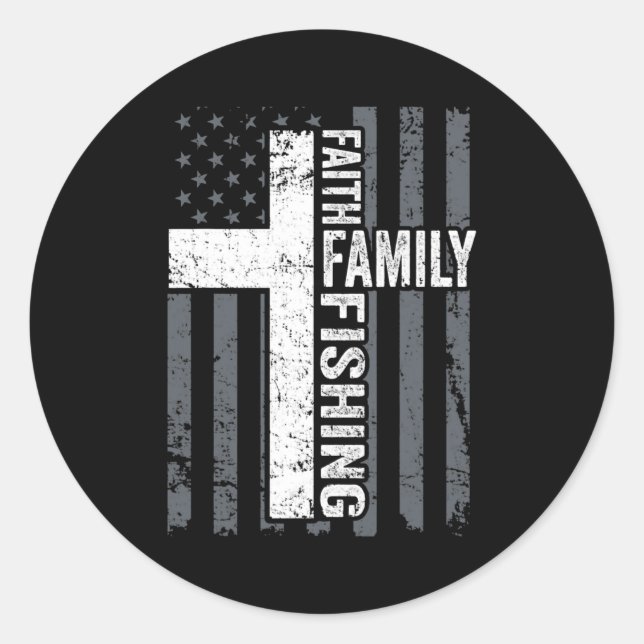 Faith Family Fishing Funny Christian Cross Classic Round Sticker (Front)