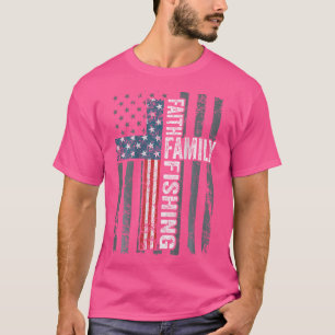 Faith Family Fishing - Usa Christian Cross Flag -  T-Shirt