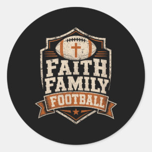Faith Family Football Christian Game Day Statement Classic Round Sticker