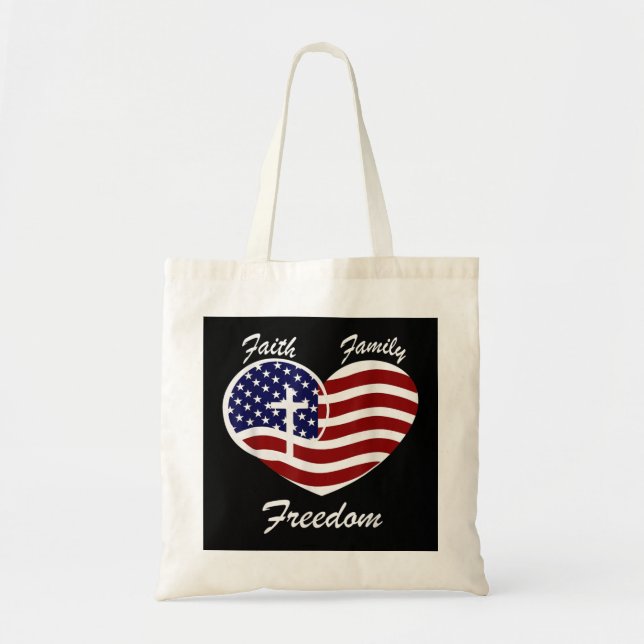 Faith Family Freedom American Flag Patriotic Day R Tote Bag (Front)