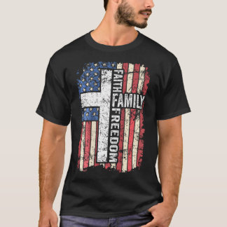 Faith Family Freedom - Christian Vintage Usa Flag T-Shirt