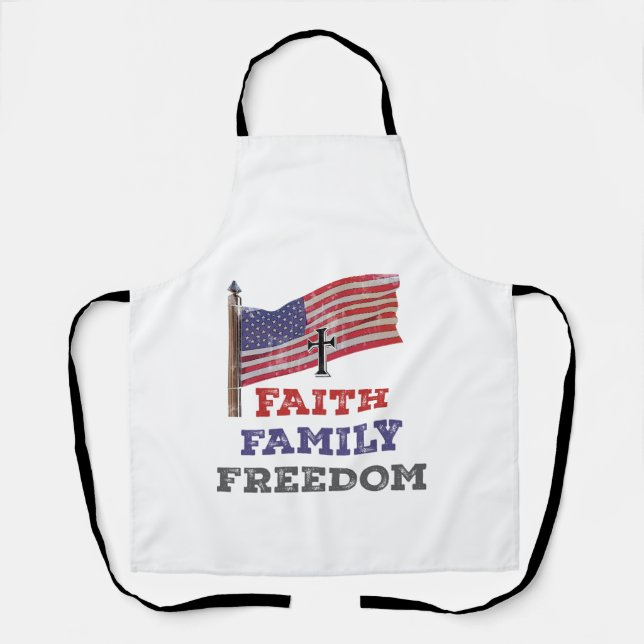 Faith Family Freedom Cross With Flag Apron (Front)