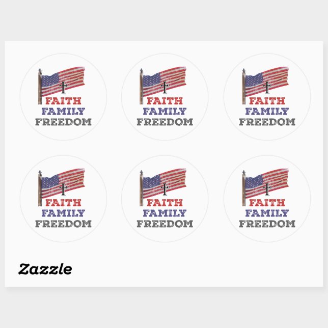 Faith Family Freedom Cross With Flag Classic Round Sticker (Sheet)