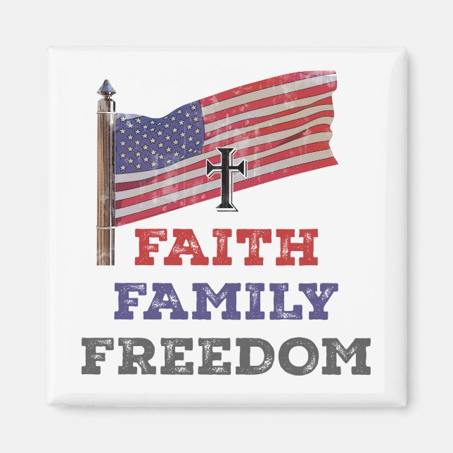 Faith Family Freedom Cross With Flag Magnet (Front)