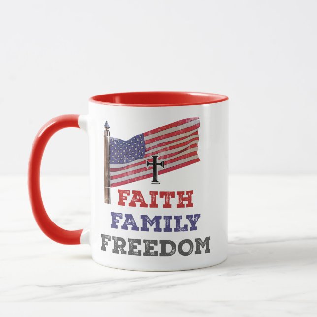 Faith Family Freedom Cross With Flag Mug (Left)