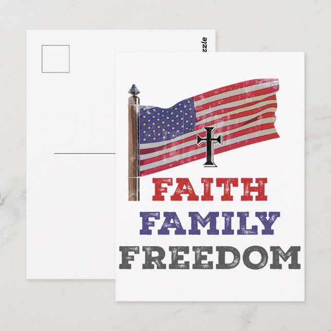 Faith Family Freedom Cross With Flag Postcard (Front/Back)