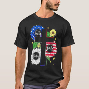 Faith Family Freedom Patriotic Christian Cross Ame T-Shirt