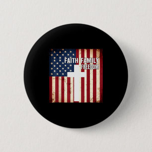 Faith family freedom patriotic christian usa flag 6 cm round badge