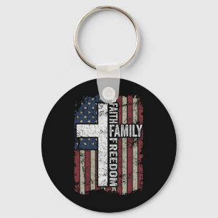 Faith Family Freedom - Patriotic Christian Vintage Key Ring