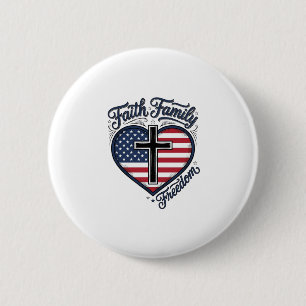 Faith Family Freedom Patriotic Cross Heart Shirt D 6 Cm Round Badge